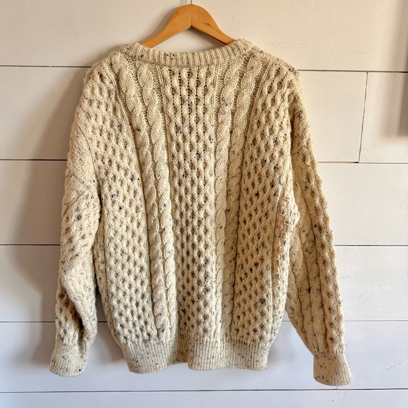Gaeltarra Handloomed Wool Sweater Ireland Cream Cable Knit Size L Fisherman Men - Picture 5 of 10
